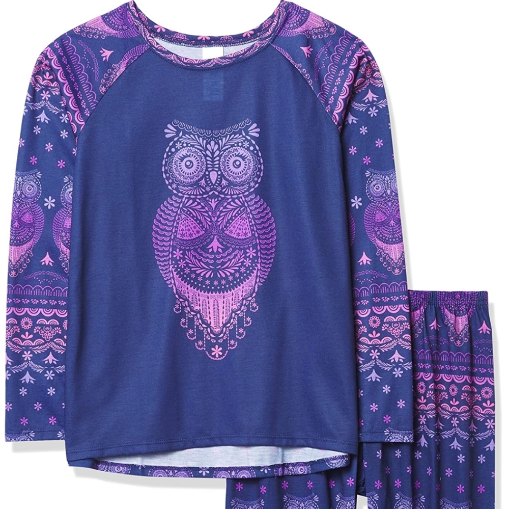 Kids Owl Print Long Sleeve Pajama Set. Size Medium.